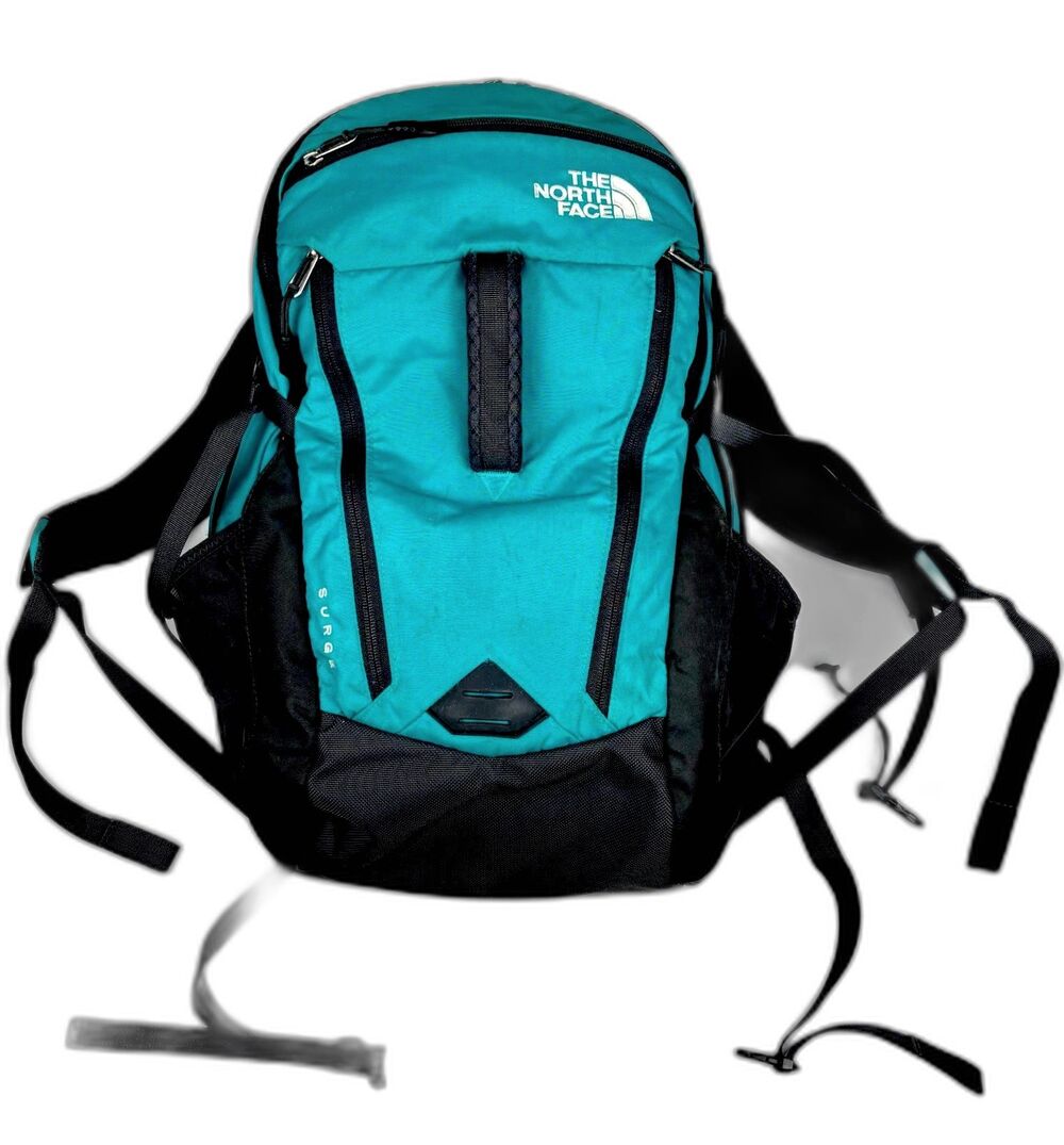 North Face Backpack Surge Flex Vent Black Teal Multi Pockets Laptop Adjustable